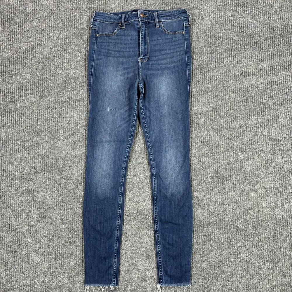 Hollister Ultra High Rise Jean Legging 7R Blue Denim Raw Hem Advance Stretch